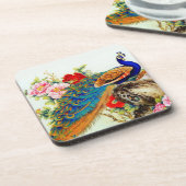Vintager bunter Pfau Getränkeuntersetzer (Linke Seite)