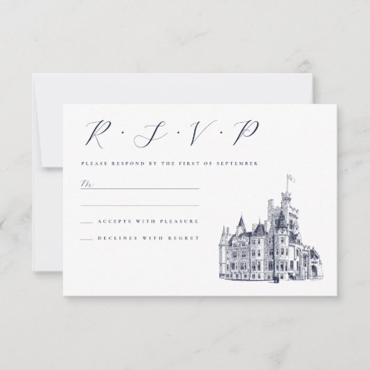 Vintager Burgort Hochzeit RSVP Karte (Vorderseite)