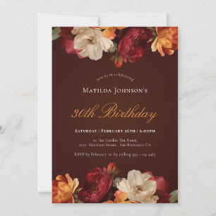 Vintager Burgund Floral 30. Geburtstag Einladung