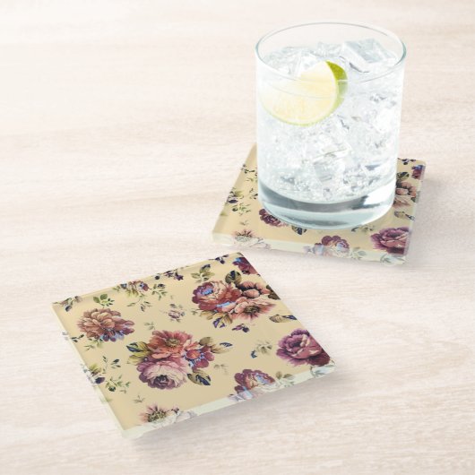 Vintager Burgund-Rose-Untersetzer Glasuntersetzer (Schrägansicht)