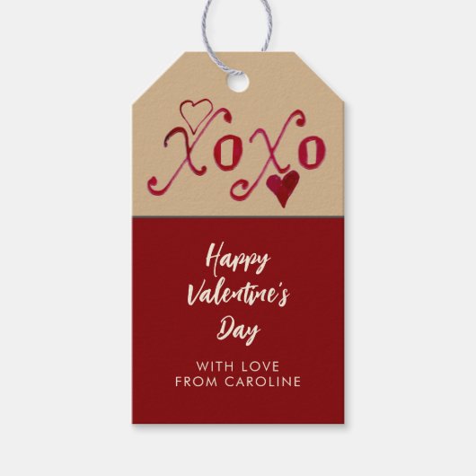 Vintager Burgund Taupe Valentinstag XXOO Geschenkanhänger (Vorderseite)
