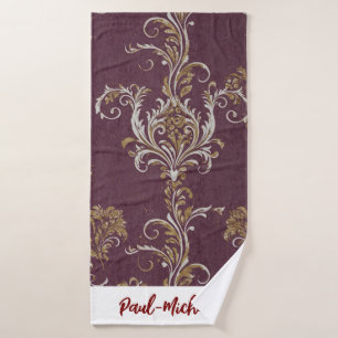 Vintager Burgund und Gold Damask kundenspezifisch Badhandtuch Set