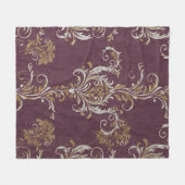 Vintager Burgund und Golddamast Fleecedecke (Vorderseite (Horizontal))