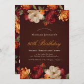 Vintager Burgundy Floral 90. Geburtstag Einladung (Vorne/Hinten)