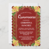 Vintager Burgundy Gelbe Rose Quinceanera Geburtsta Einladung (Vorderseite)