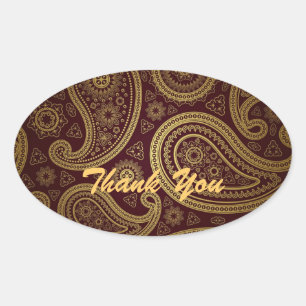 Vintager burgundy paisley Western Hochzeit danke Ovaler Aufkleber