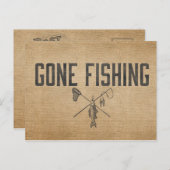 Vintager Burlap Gone Fishing Postkarte (Vorne/Hinten)