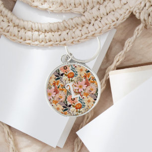 Vintager Burnt Orange Floral Monogram Schlüsselanh Schlüsselanhänger