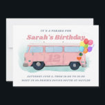 Vintager Bus Retro 70er Geburtstagsparade Einladun Dankeskarte<br><div class="desc">Vintage Busanleitung mit Ballons,  Aufklebern und aufbereitbarem Alter an der Autotür</div>