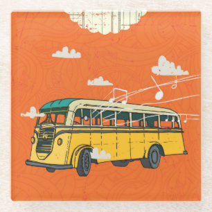 Vintager Bus: Wolken - Hintergrund der Textur Glasuntersetzer