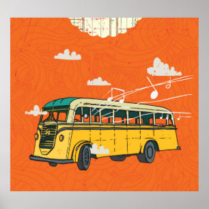 Vintager Bus: Wolken - Hintergrund der Textur Poster
