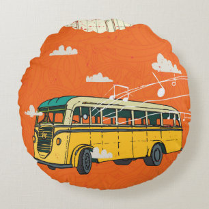 Vintager Bus: Wolken - Hintergrund der Textur Rundes Kissen