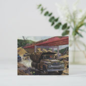 Vintager Business Dump Truck am Baugelände Postkarte (Stehend Vorderseite)