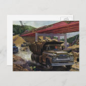 Vintager Business Dump Truck am Baugelände Postkarte (Vorne/Hinten)