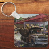 Vintager Business Dump Truck am Baugelände Schlüsselanhänger (Vorderseite)
