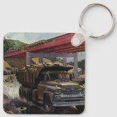 Vintager Business Dump Truck am Baugelände Schlüsselanhänger (Rückseite)