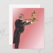 Vintager Butler in einem Tuxedo Wein auf Tray serv (Vorne/Hinten)