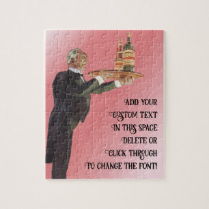Vintager Butler in einem Tuxedo Wein auf Tray serv Puzzle