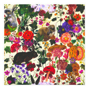 Vintager Butterfly-Kaninchen-Garten Flora Fotodruck