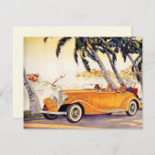 Vintager Cabrio-Familienurlaub Einladung (Vorne/Hinten)