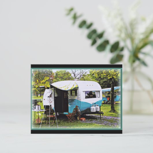 Vintager Camper Postkarte (Stehend Vorderseite)