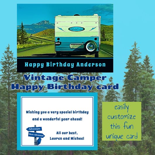 Vintager Camper Road Trip Happy Geburtstag Karte