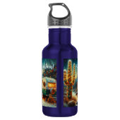 Vintager Camper Saguaro Cactus Christmas Blue Gree Edelstahlflasche (Rückseite)