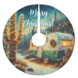Vintager Camper Saguaro Cactus Christmas Blue Gree Polyester Weihnachtsbaumdecke