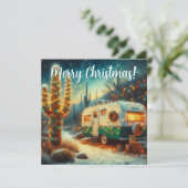 Vintager Camper Saguaro Cactus Christmas Card (Stehend Vorderseite)