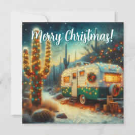 Vintager Camper Saguaro Cactus Christmas Card
