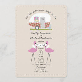 Vintager Camper und Flamingos Hochzeit Einladung