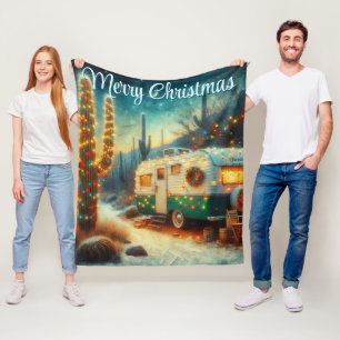 Vintager Camper Weihnachten in der Wüste Personali Fleecedecke