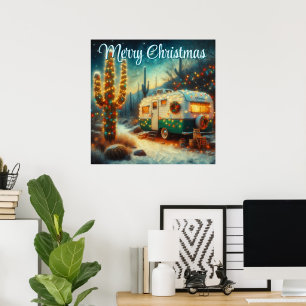 Vintager Camper Weihnachten in der Wüste Personali Poster