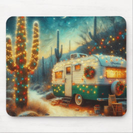 Vintager Camper Weihnachten in der Wüste Saguaro C Mousepad