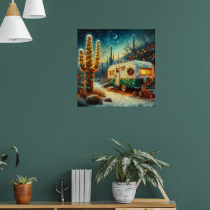 Vintager Camper Weihnachten in der Wüste Saguaro C Poster