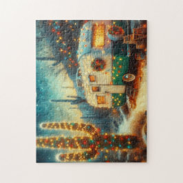 Vintager Camper Weihnachten in der Wüste Saguaro C Puzzle