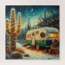 Vintager Camper Weihnachten in der Wüste Saguaro C
