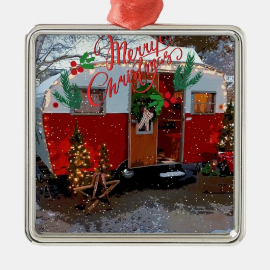Vintager Camper Weihnachten Ornament Aus Metall (Vorne)