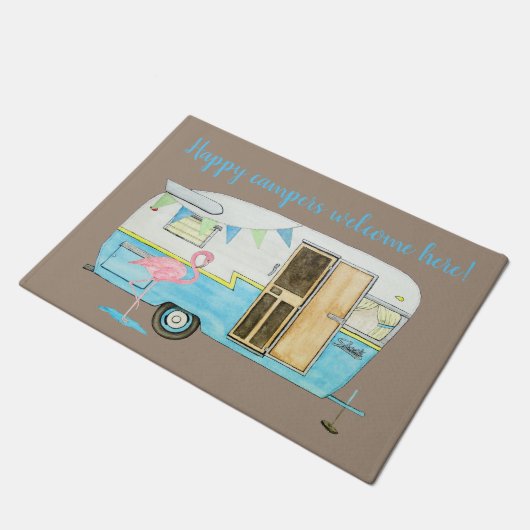 Vintager Camping-Trailer Fußmatte (Schrägansicht)