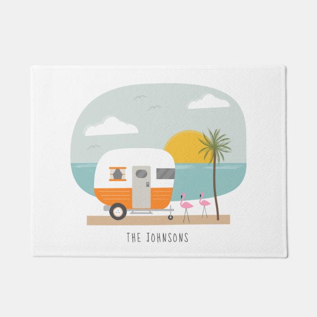 Vintager Campingplatz Flamingos Fußmatte (Vorderseite)