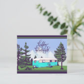 Vintager Campingplatz mit Pines Holiday Postkarte (Stehend Vorderseite)