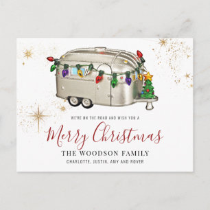 Vintager Campingtrailer Weihnachtsfeiertag Feiertagspostkarte