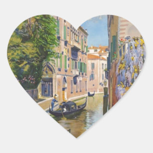 Vintager Canal Grande Gondolas Venedig Italien Rei Herz-Aufkleber