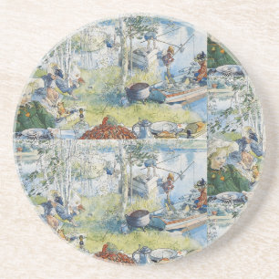 Vintager Carl Larsson Cray Fischfang mit der Famil Getränkeuntersetzer