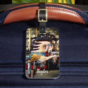 Vintager Carousel Horse Individuelle Name Stilvoll Gepäckanhänger