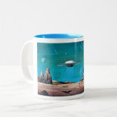Vintager Cartoon im Weltraum Zweifarbige Tasse (Vorderseite Links)