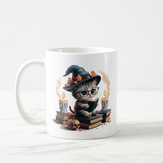 Vintager Cartoon Katze: Gotik, Halloween-Roben Kaffeetasse (Links)