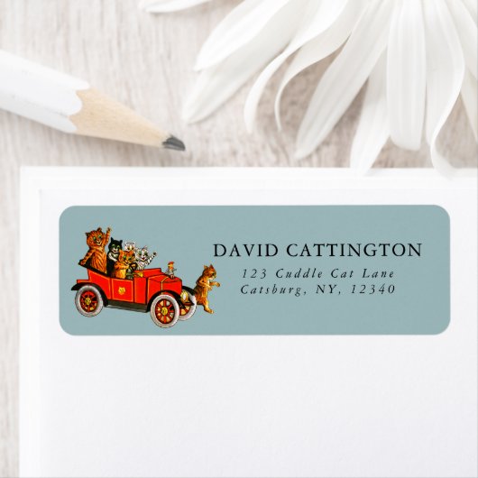 Vintager Cartoon Katzen im antiken Auto Blau (Insitu)