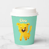 Vintager Cartoon Kinder - fröhlicher, gelber Welpe Pappbecher (Vorderseite)