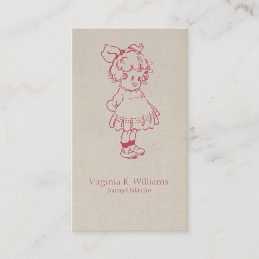 Vintager Cartoon-kleines Mädchen Visitenkarte (Vorderseite)